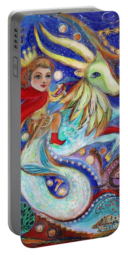 Nursery Painting Portable Battery Charger featuring the painting Zodiac Princes series. Capricorn by Elena Kotliarker