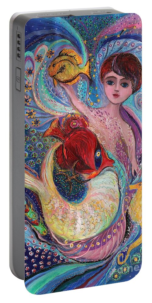 Nursery Painting Portable Battery Charger featuring the painting Zodiac Princes series. Pisces by Elena Kotliarker