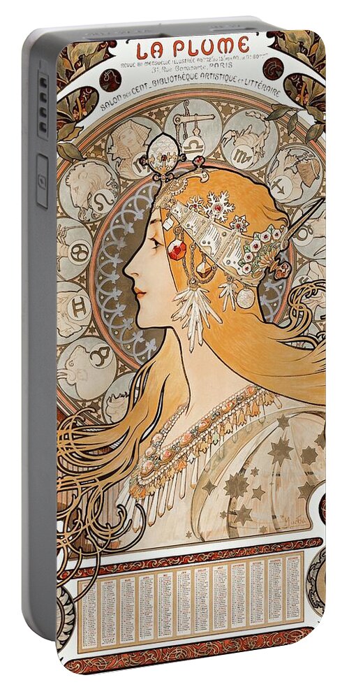 Zodiaque Portable Battery Charger featuring the painting Zodiaque or La Plume by Vincent Monozlay