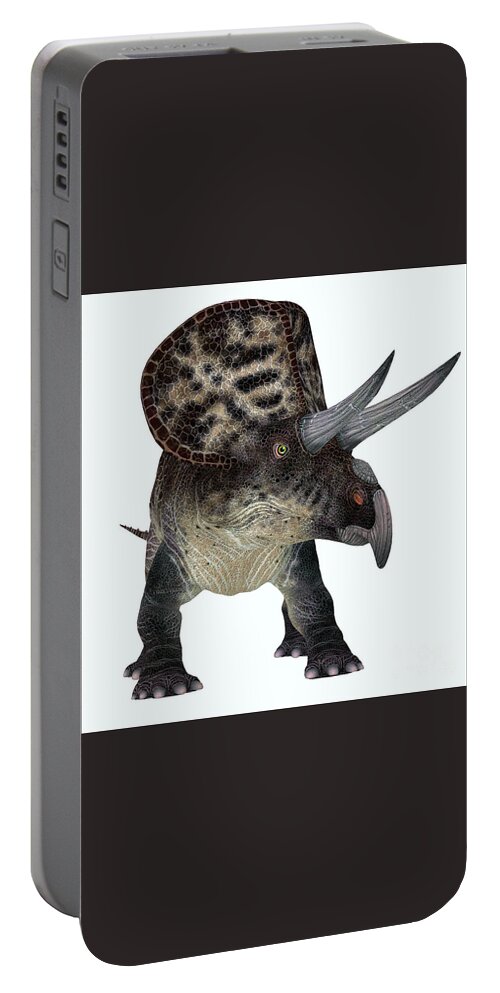 Zuniceratops Portable Battery Charger featuring the digital art Zuniceratops Dinosaur over White by Corey Ford