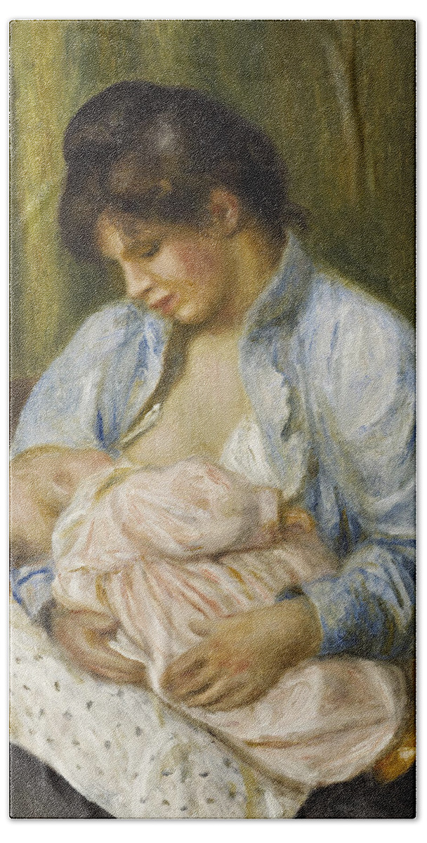 A Woman Nursing A Child Beach Towel featuring the painting A Woman Nursing a Child #4 by Pierre-Auguste Renoir