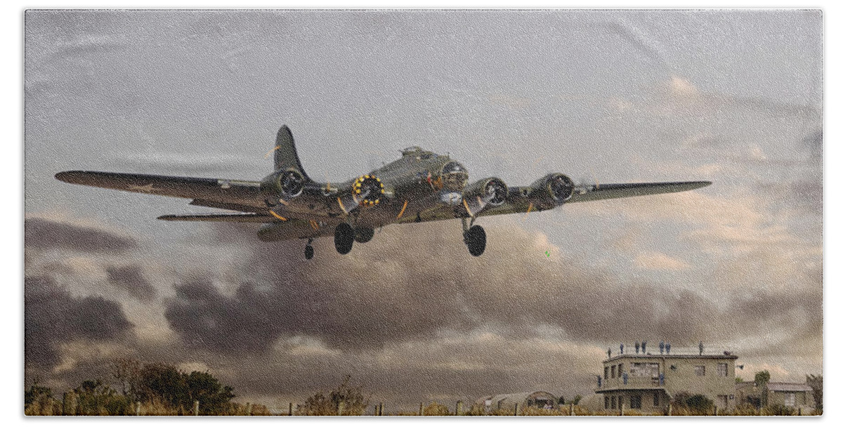 Aircraft Beach Towel featuring the photograph B17- 'Airborne' by Pat Speirs
