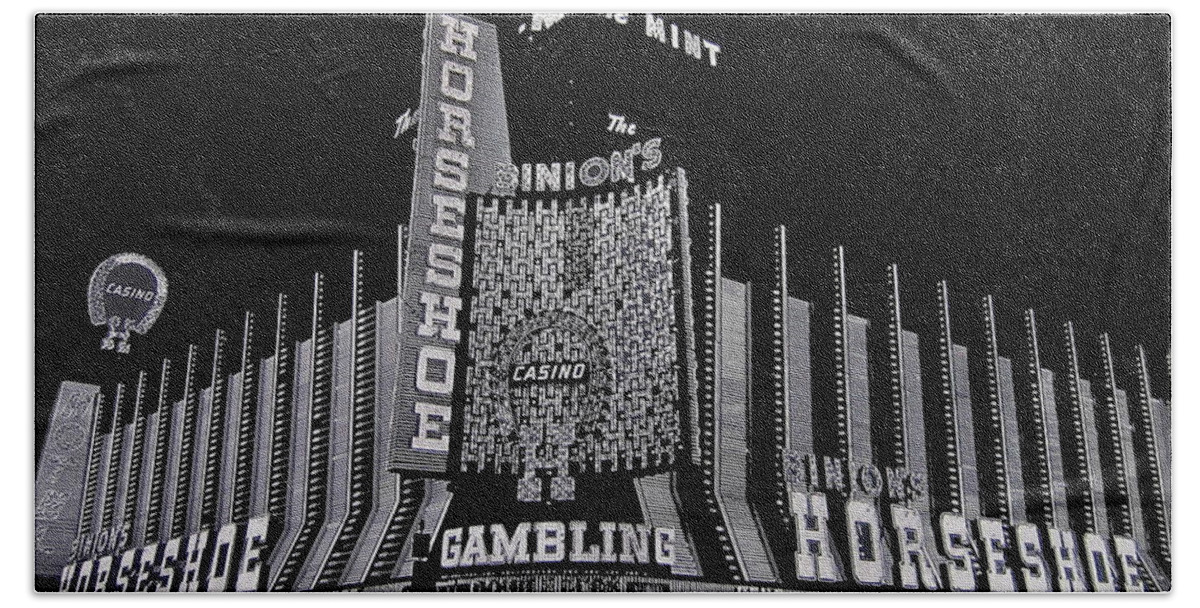  Binion's Horseshoe Casino Exterior Casino Center Las Vegas Nevada 1979-2014 Beach Towel featuring the photograph Binion's Horseshoe Casino exterior Casino Center Las Vegas Nevada 1979-2014 by David Lee Guss