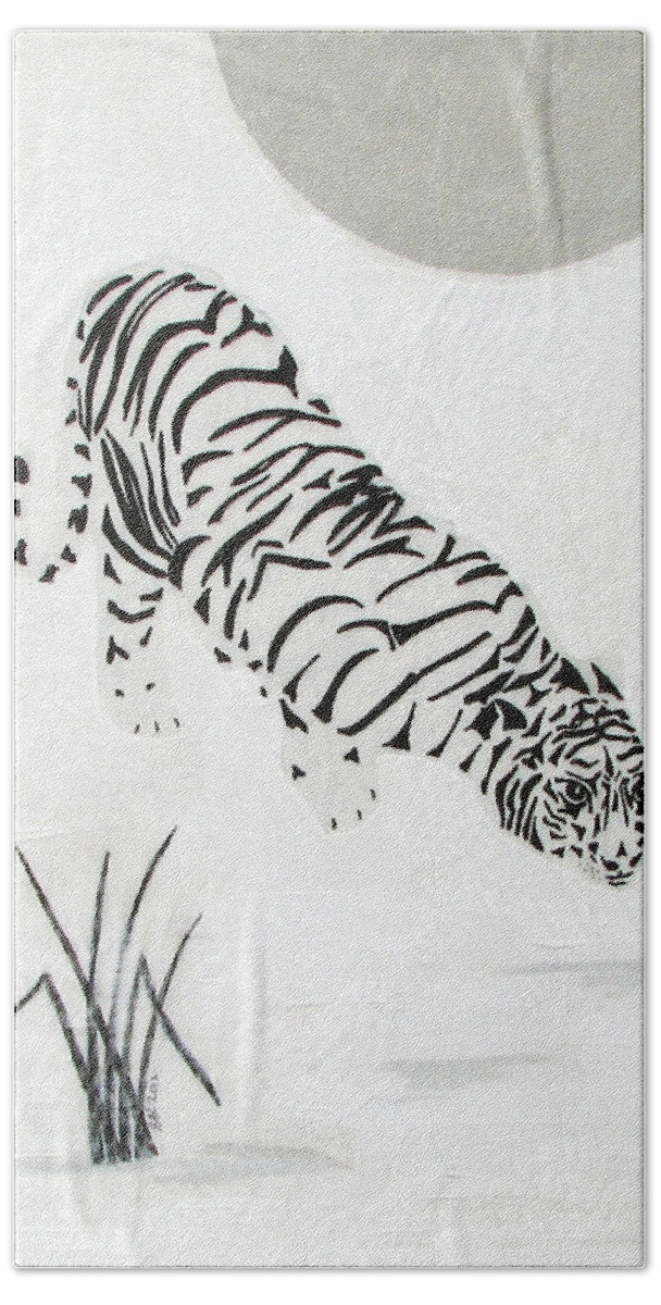 Tiger Beach Sheet featuring the painting Drinking by Moonlight by Stephanie Grant