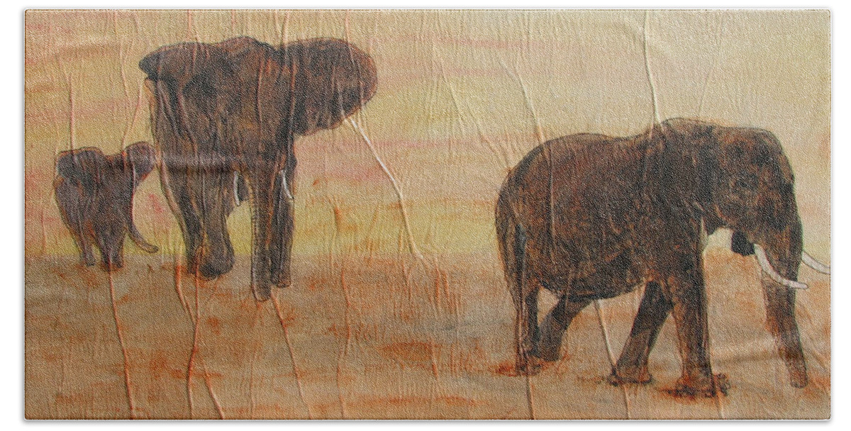 Elephant Beach Towel featuring the painting Hey Wait for Us by Stephanie Grant