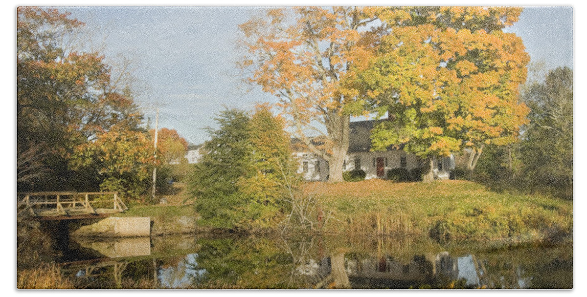 House Beach Towel featuring the photograph House Reflection In Pond Bristol Maine by Keith Webber Jr