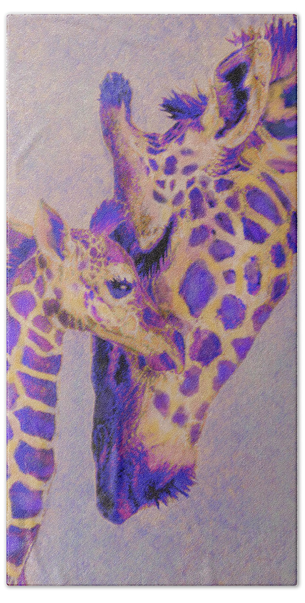 Giraffe Beach Towel featuring the digital art Loving Purple Giraffes by Jane Schnetlage