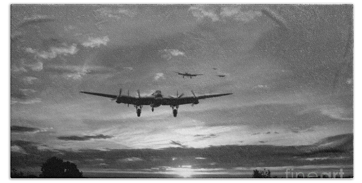 Lancaster Bombers Beach Towel featuring the digital art Made It Home - Mono by Airpower Art