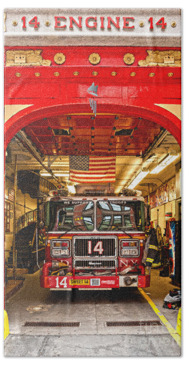 Angle Beach Sheet featuring the photograph New York Fire Department Engine 14 by Luciano Mortula