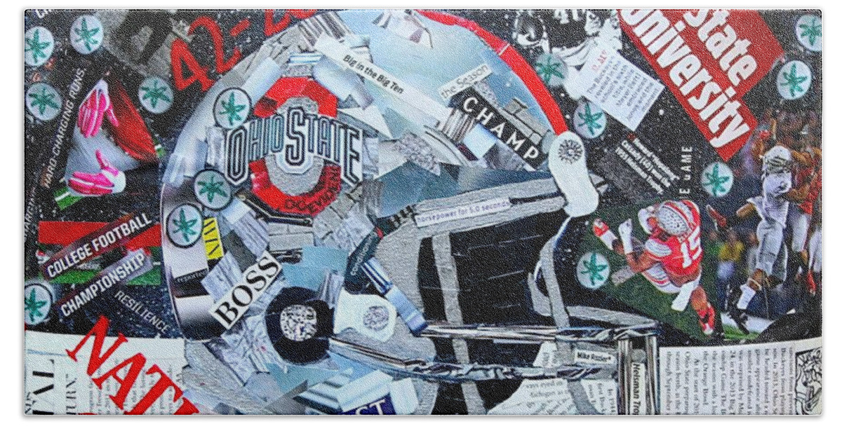Ohio State Beach Towel featuring the painting Ohio State University National Football Champs by Colleen Taylor