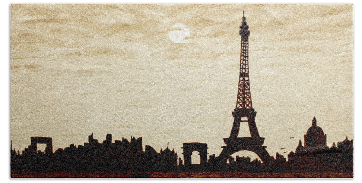 Paris Beach Sheet featuring the painting Paris Under Moonlight Silhouette France by Georgeta Blanaru