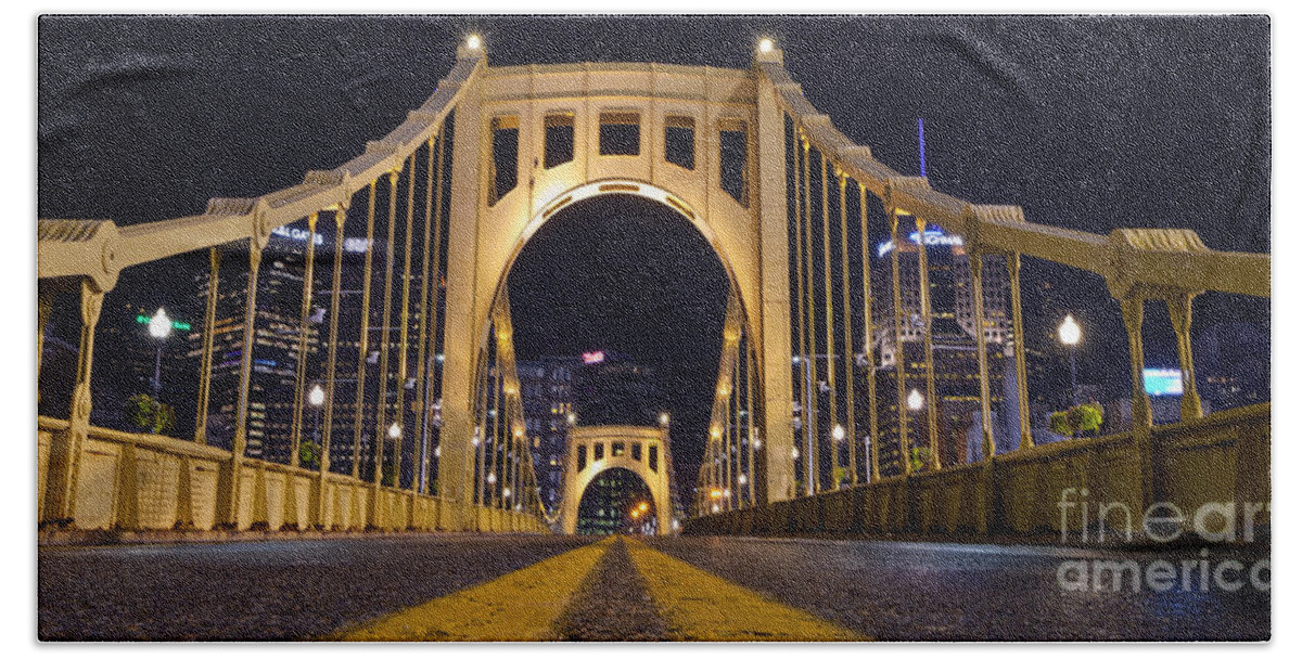 Pittsburgh Beach Sheet featuring the photograph 0304 Roberto Clemente Bridge Pittsburgh by Steve Sturgill