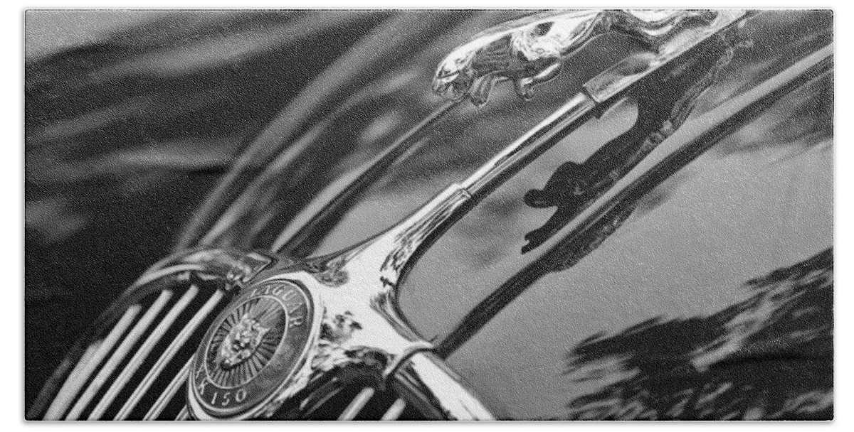1955 Jaguar Xk 150 Hood Ornament Beach Towel featuring the photograph 1955 Jaguar Xk 150 Hood Ornament by Jill Reger