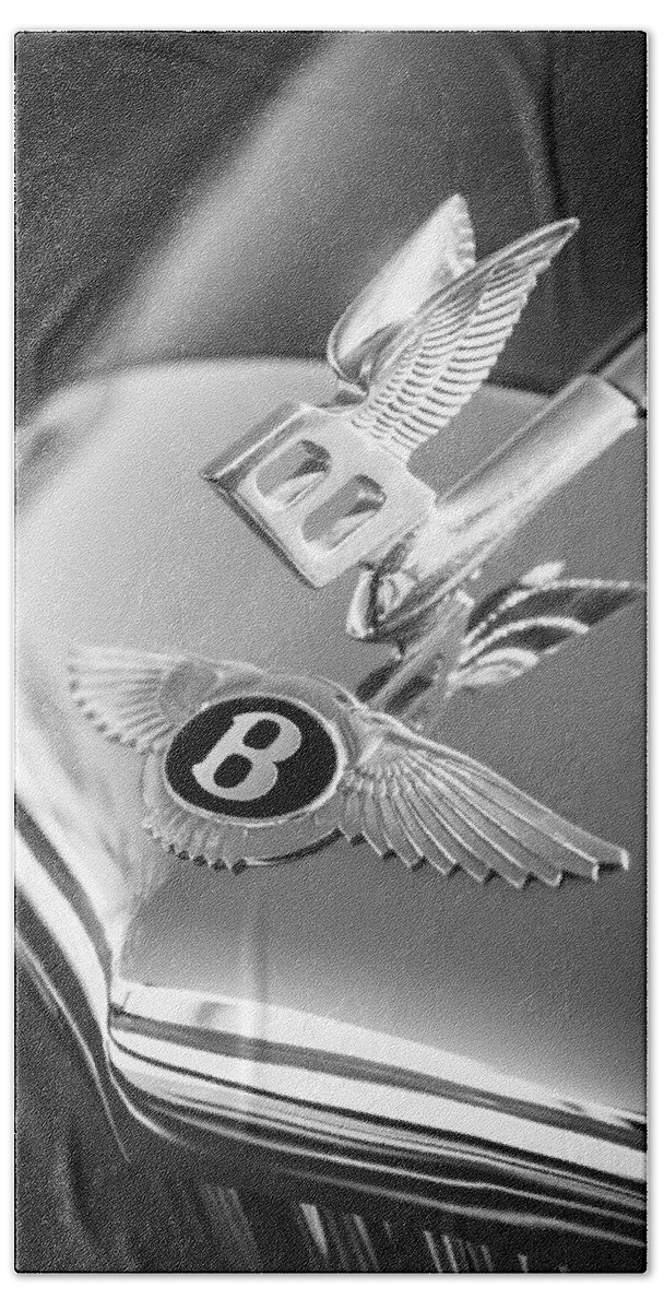 1961 Bentley S2 Continental flying Spur Hood Ornament Beach Towel featuring the photograph 1961 Bentley S2 Continental Hood Ornament - Emblem by Jill Reger