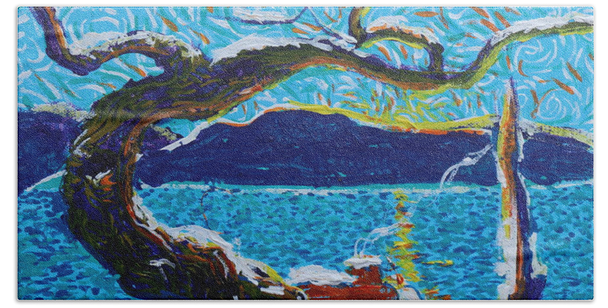 Landscape Beach Sheet featuring the painting A River's Snow #1 by Stefan Duncan