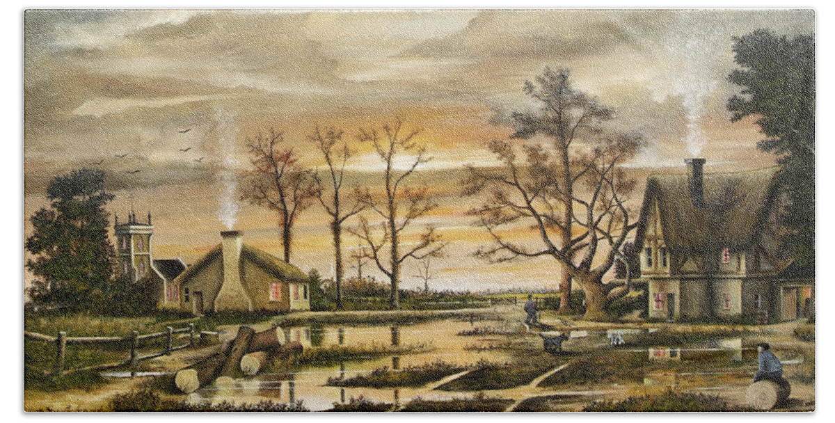 Countryside Beach Towel featuring the painting After The Rain - English Countryside by Ken Wood