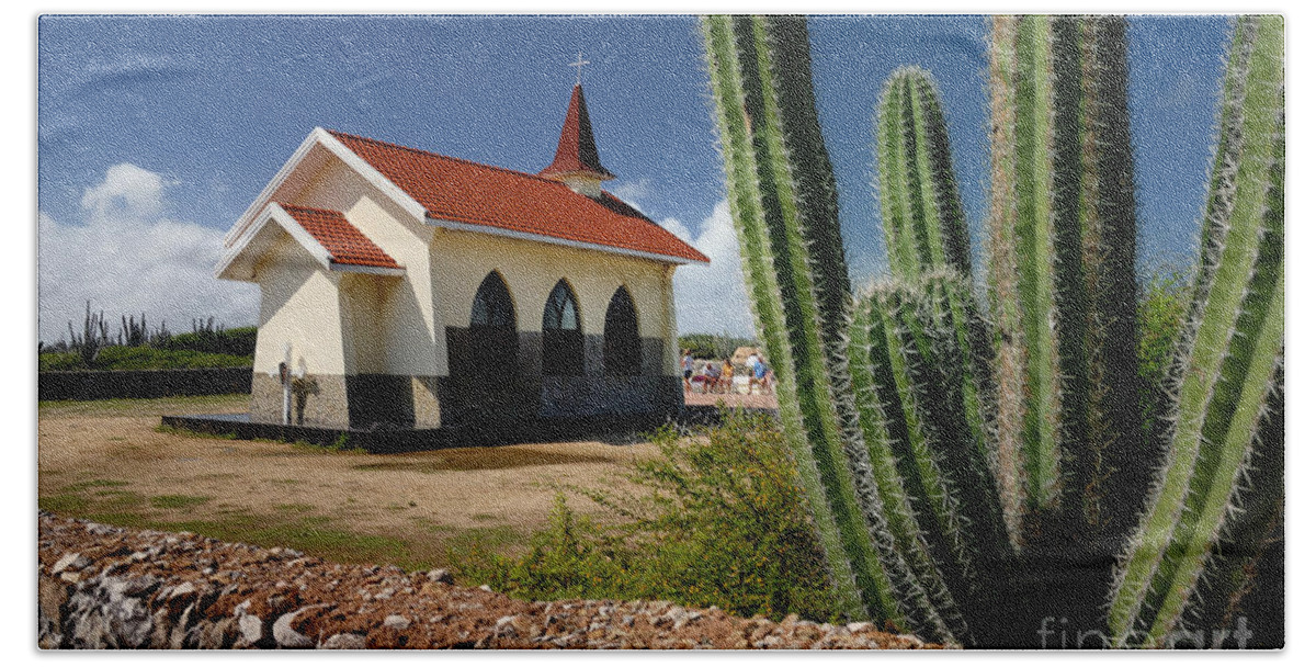 Alto Vista Chapel Beach Towel featuring the photograph Alto Vista Chapel Aruba #1 by Amy Cicconi
