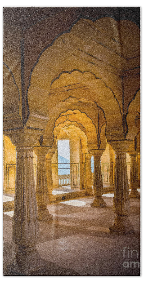 Amber Fort Beach Towel featuring the photograph Amber Fort Arches by Inge Johnsson