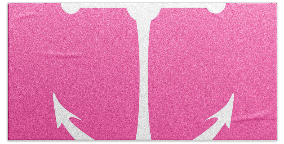 Graphic Art Beach Towel featuring the digital art Anchor in Pink and White by Jackie Farnsworth