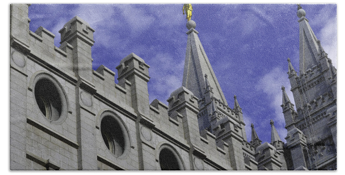 Mormon Temple Beach Towel featuring the photograph Angel On the Temple #1 by Spencer Hughes
