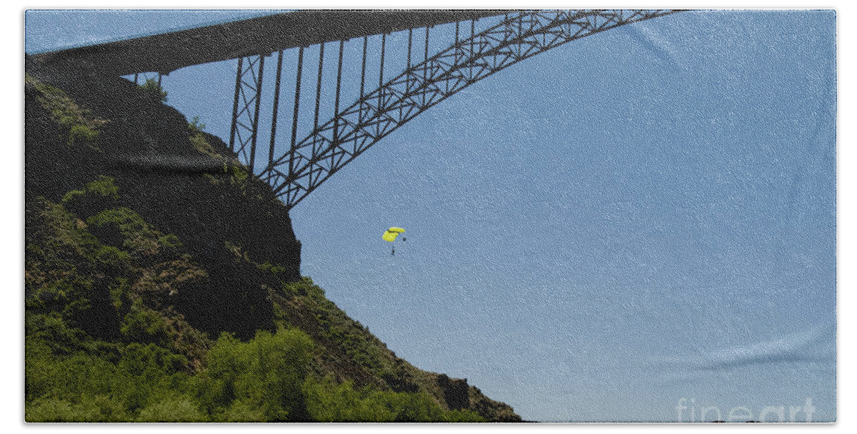 People Beach Towel featuring the photograph Base Jumper, Perrine Bridge Id #1 by William H. Mullins