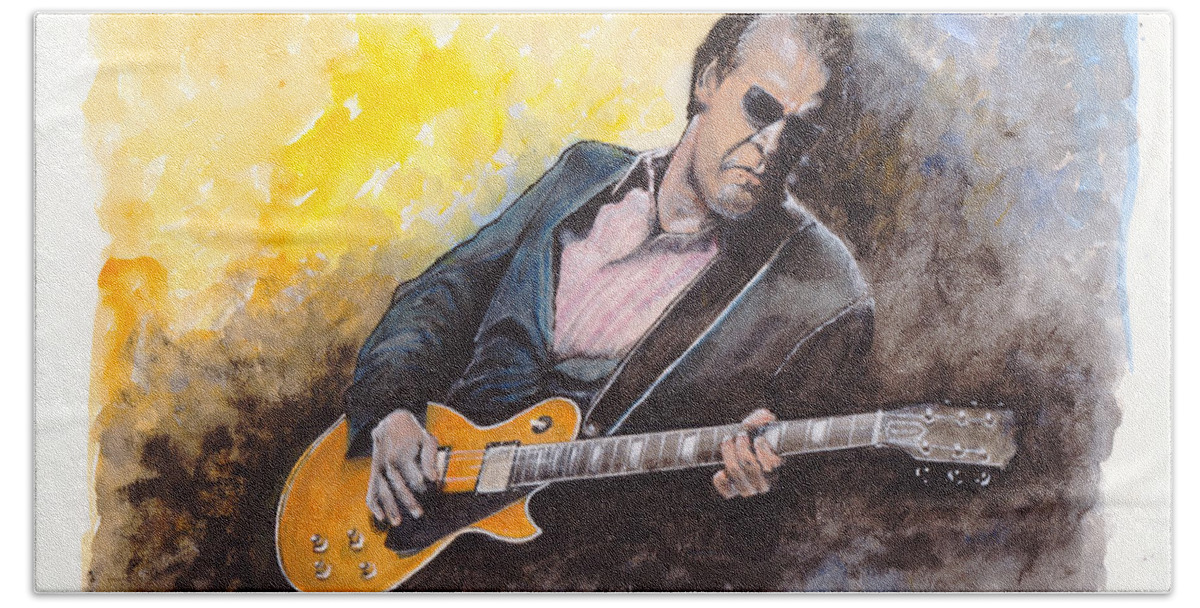 Blues Guitarist Beach Towel featuring the painting Blues Man by William Walts