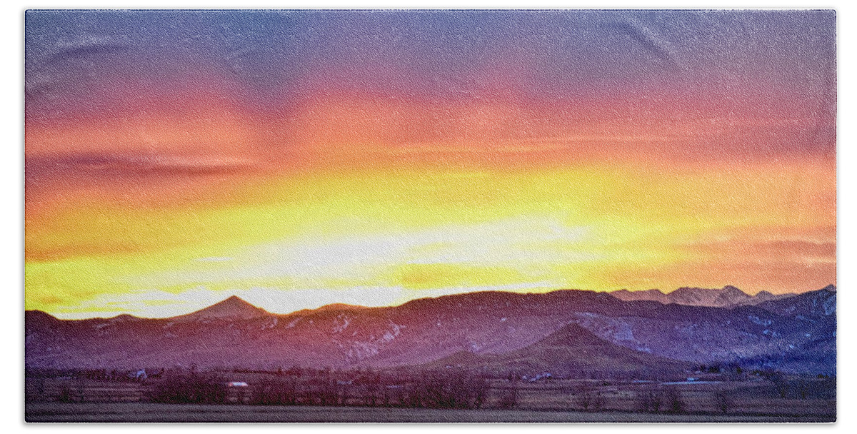 Winter Beach Towel featuring the photograph Boulder County Haystack Rocky Mountain Sunset #1 by James BO Insogna