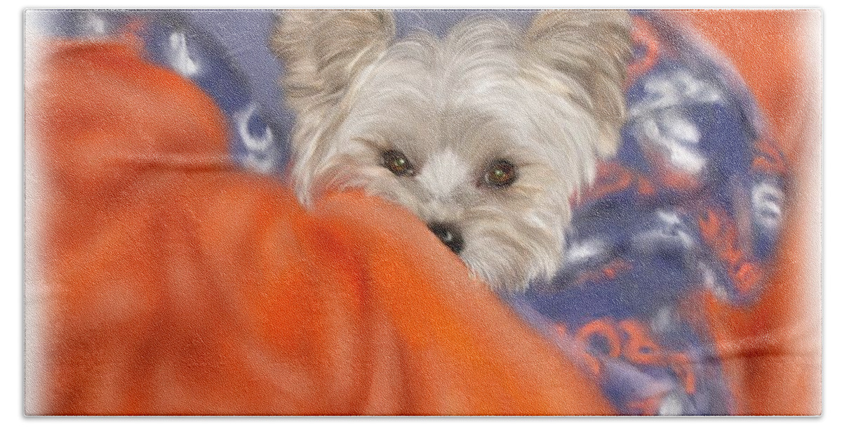 Dogs Beach Towel featuring the painting Bronco Maggie #2 by Colleen Taylor