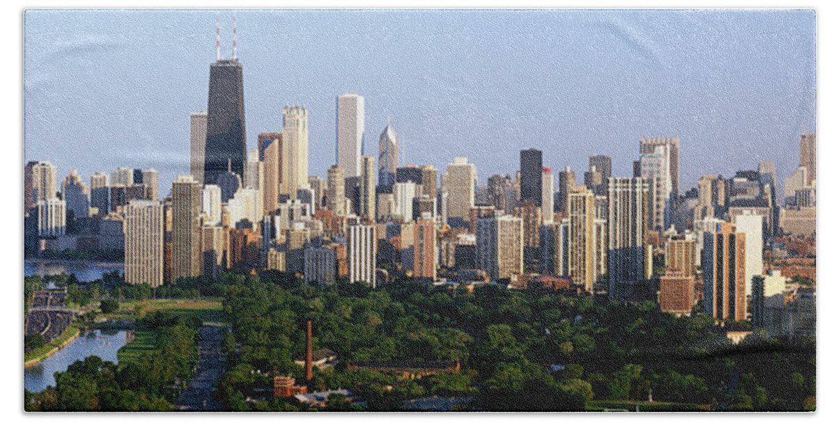 Photography Beach Towel featuring the photograph Buildings In A City, View Of Hancock #1 by Panoramic Images