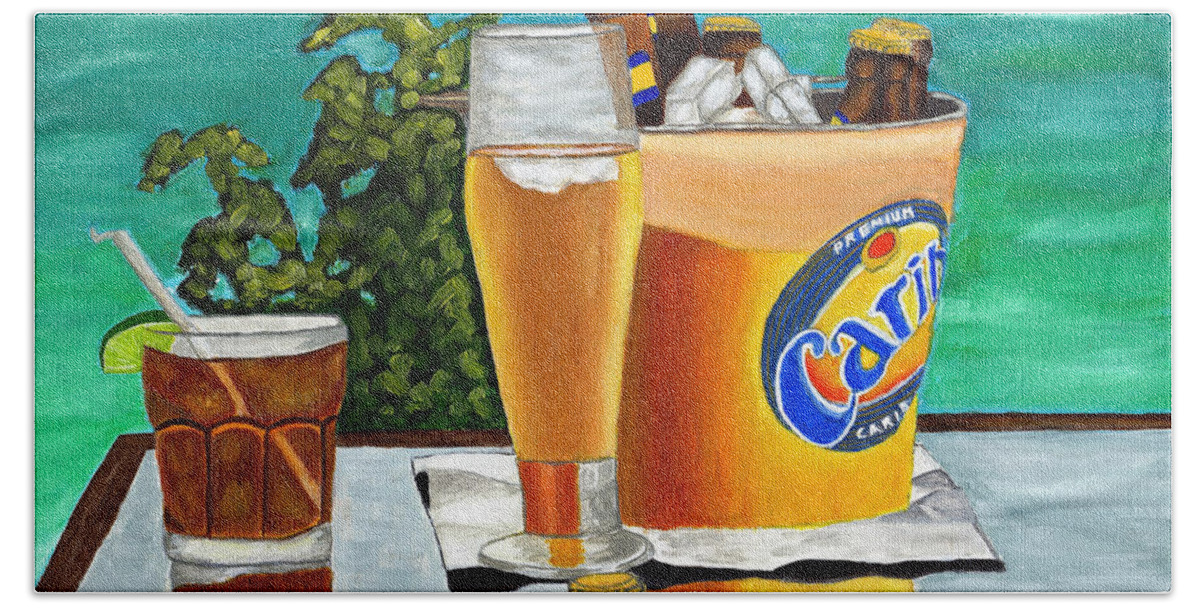 Caribbean Beer Beach Towel featuring the painting Caribbean Beer by Laura Forde