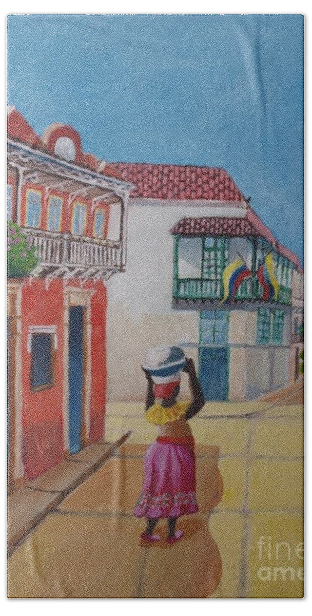 Creole Seller Beach Sheet featuring the painting Cartagena seller by Jean Pierre Bergoeing
