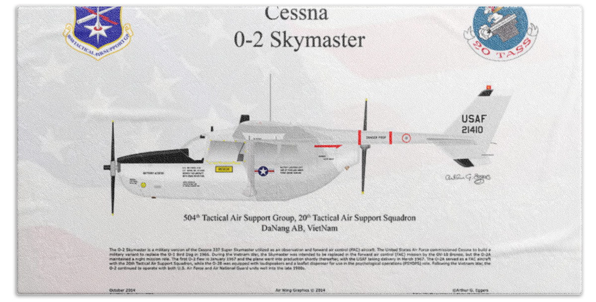 Cessna Beach Sheet featuring the digital art Cessna O-2 Skymaster FLAG BACKGROUND by Arthur Eggers