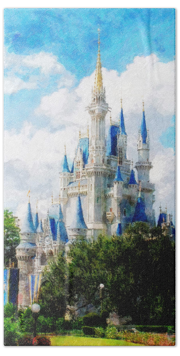 Castle Beach Sheet featuring the painting Cinderella Castle #1 by Sandy MacGowan