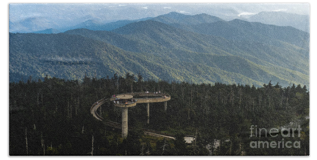 Clingmans Dome Beach Towel featuring the photograph Clingmans Dome Observation Tower in the Great Smoky Mountains by David Oppenheimer