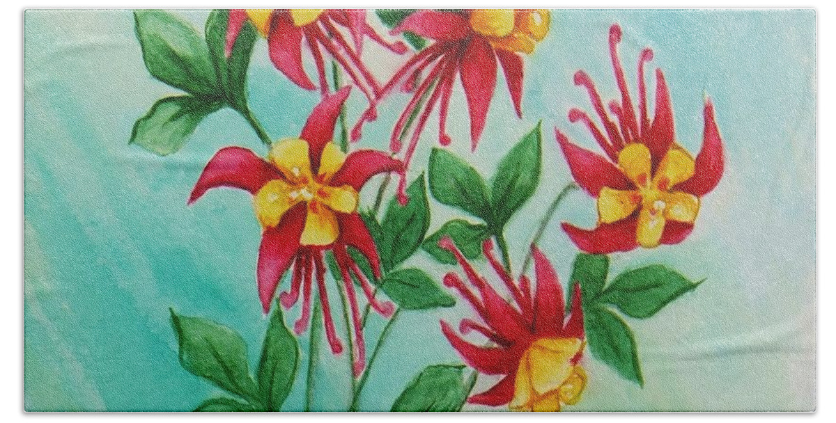 Print Beach Towel featuring the painting Columbines by Katherine Young-Beck