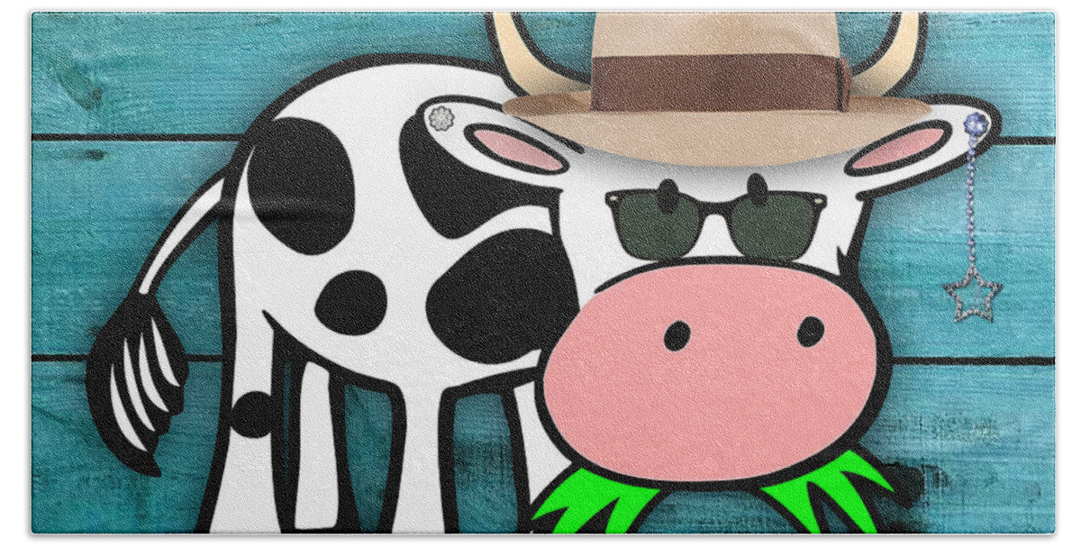Cow. Cow Art Beach Towel featuring the mixed media Cool Cow Collection #1 by Marvin Blaine