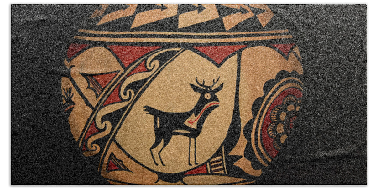 Native American Pottery Beach Towel featuring the painting Deer #1 by Petra Stephens