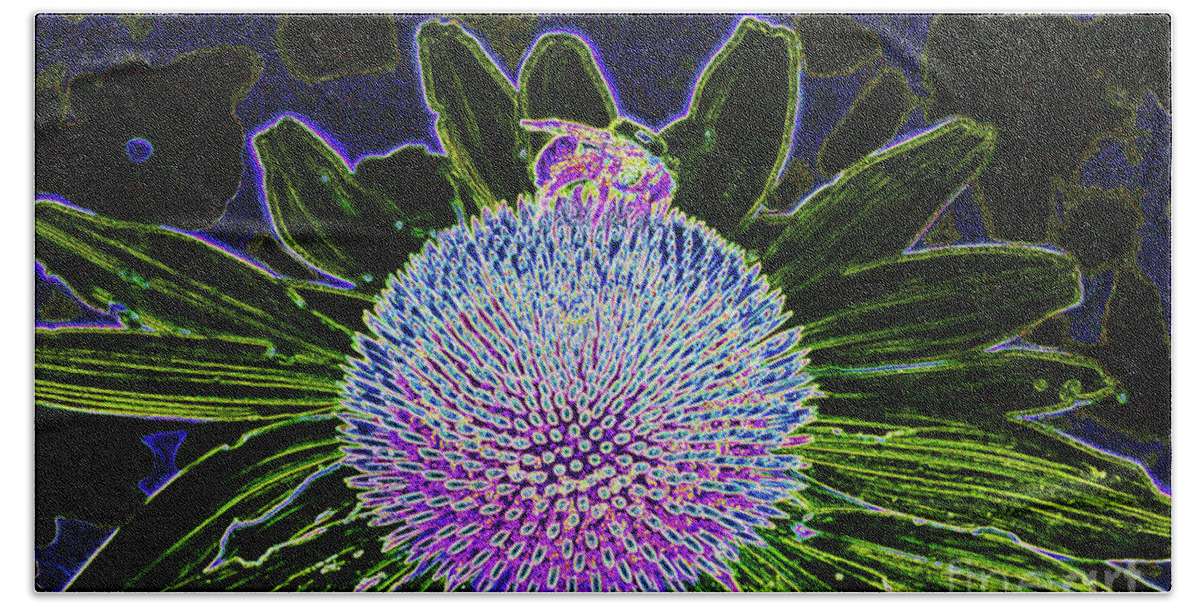First Star Beach Towel featuring the photograph Echinacea and Bee #1 by First Star Art