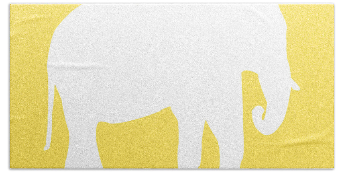 Graphic Art Beach Towel featuring the digital art Elephant in Yellow and White by Jackie Farnsworth