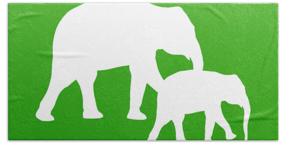 Graphic Art Beach Towel featuring the digital art Elephants in Green and White by Jackie Farnsworth