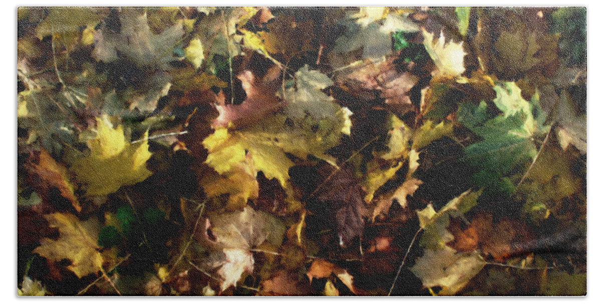 Autumn Beach Sheet featuring the digital art Fallen Leaves #1 by Ron Harpham