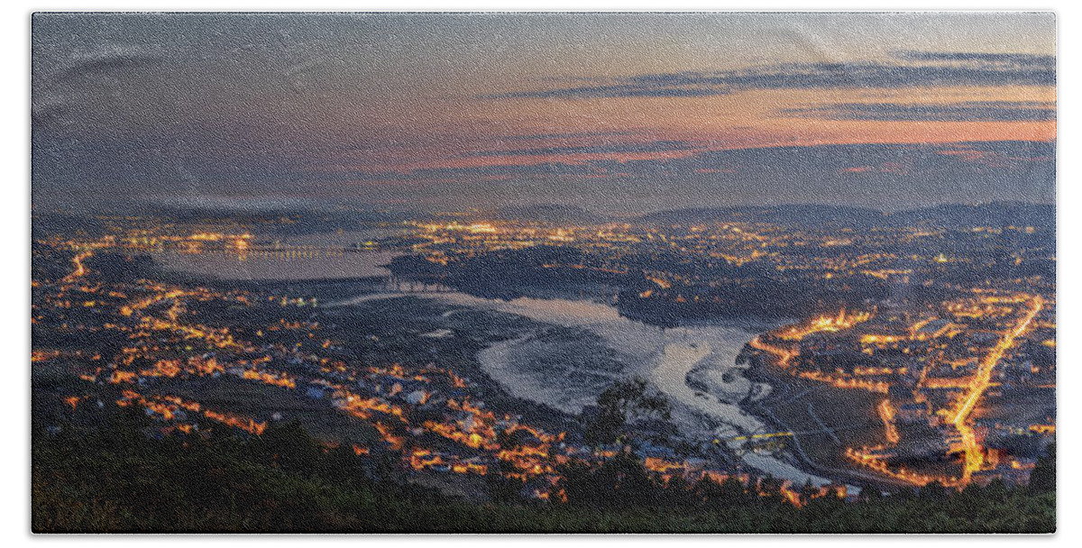 Ancos Beach Sheet featuring the photograph Ferrol's Ria Panorama from Mount Ancos Galicia Spain #1 by Pablo Avanzini