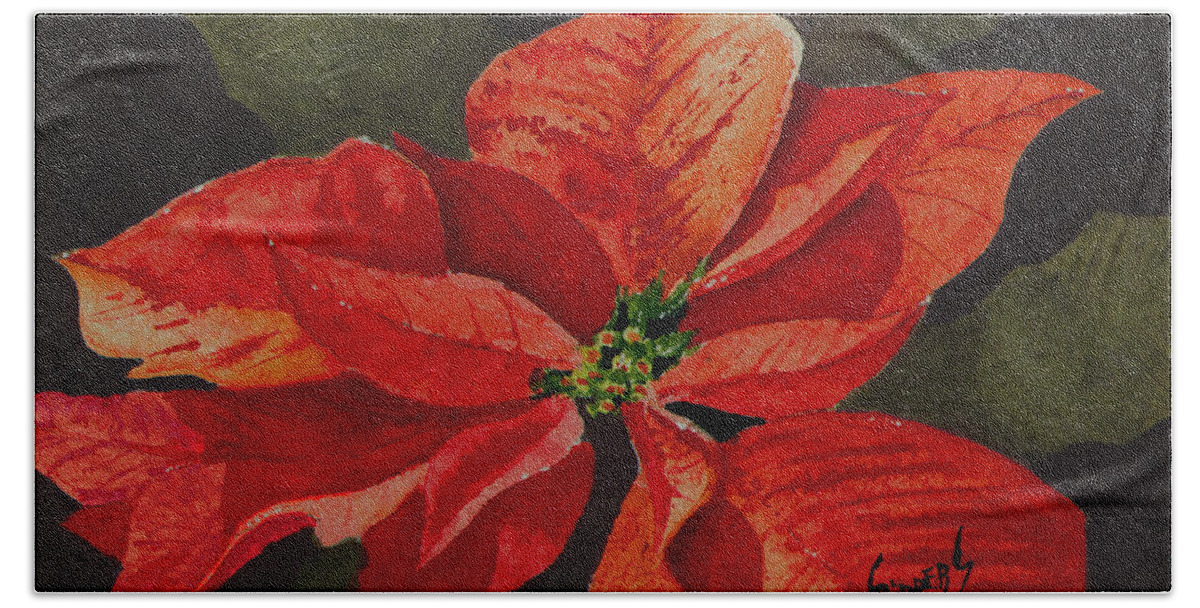 Flower Beach Towel featuring the painting Franci's Poinsettia #1 by Sam Sidders