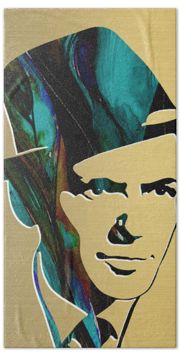 Frank Sinatra Art Beach Towel featuring the mixed media Frank Sinatra Gold Series #2 by Marvin Blaine
