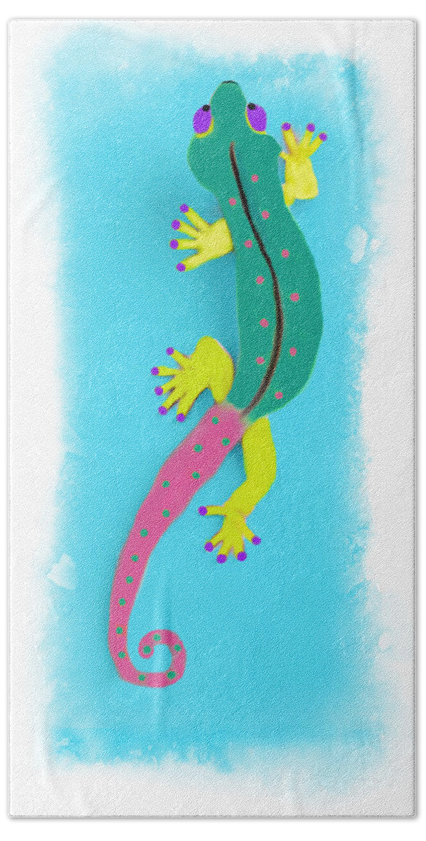 Gecko Beach Towel featuring the mixed media Gecko Two by Deborah Boyd