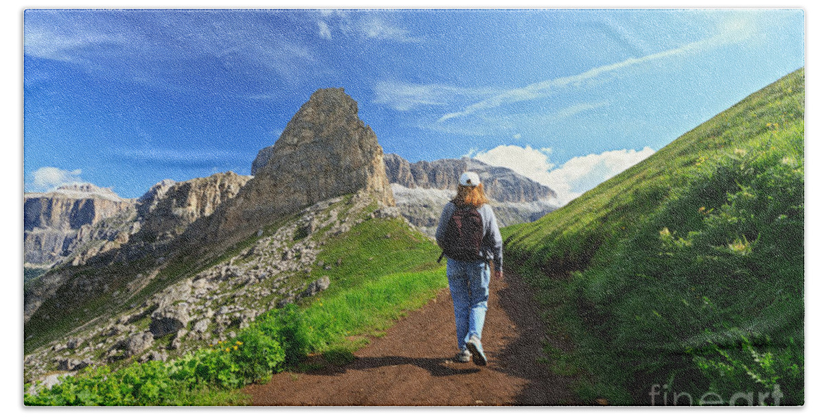Alpine Beach Towel featuring the photograph hiking in Fassa Valley #1 by Antonio Scarpi