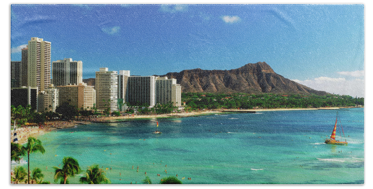 Photography Beach Towel featuring the photograph Hotels On The Beach, Waikiki Beach #1 by Panoramic Images