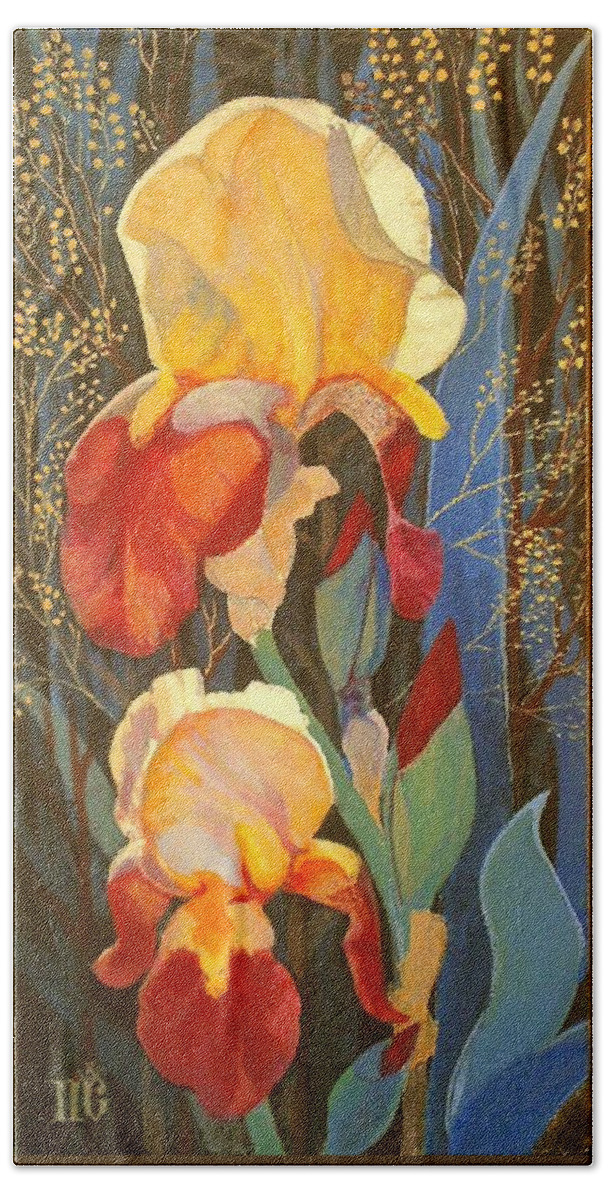 Flowers Beach Sheet featuring the painting Irises #1 by Marina Gnetetsky