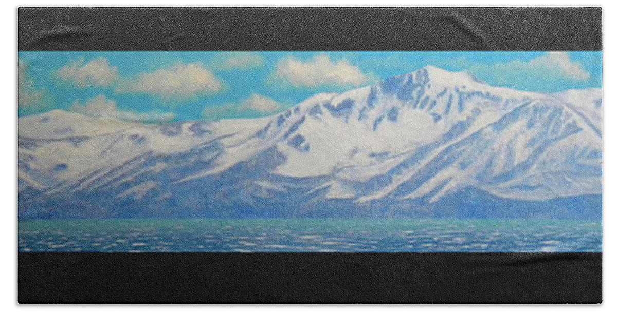 Lake Tahoe Beach Towel featuring the painting Lake Tahoe After the Storm Triptych #1 by Frank Wilson