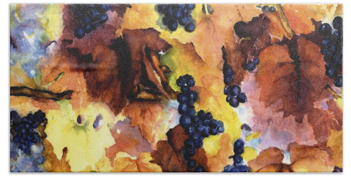 Grapes On The Vine Beach Towel featuring the painting Late Harvest 3 by Maria Hunt